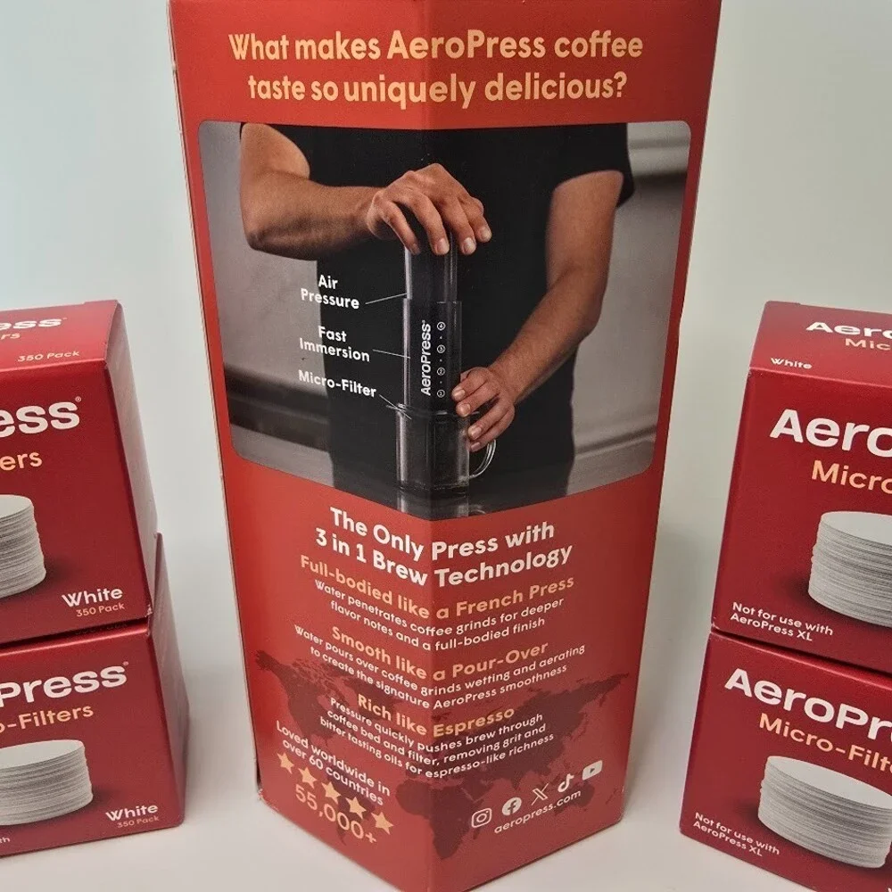 New - AeroPress Original Coffee and Espresso Maker + 1,400 Micro-Filters